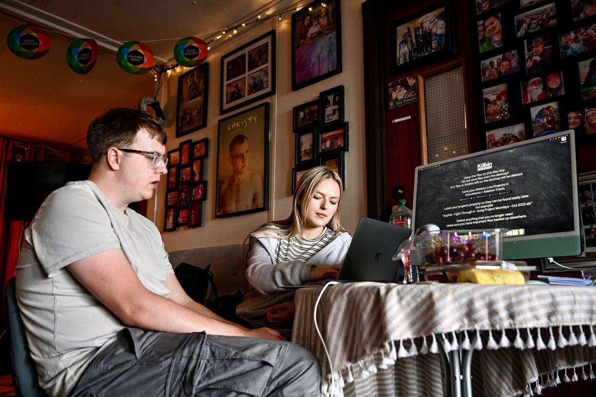 Alex Brady and Cara Cullen pictured working together on the lyrics for a new song in advance of The Kabin’s upcoming show in The Everyman. Picture Chani Anderson