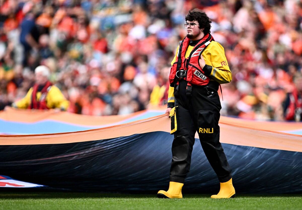 Oisin Daly from Youghal RNLI was among the representatives who were in Croke Park during Saturday’s All-Ireland senior football championship semi-final at Croke Park, to promote the charity’s water safety partnership with the GAA. Picture courtesy of Sportsfile and Michael Jess.