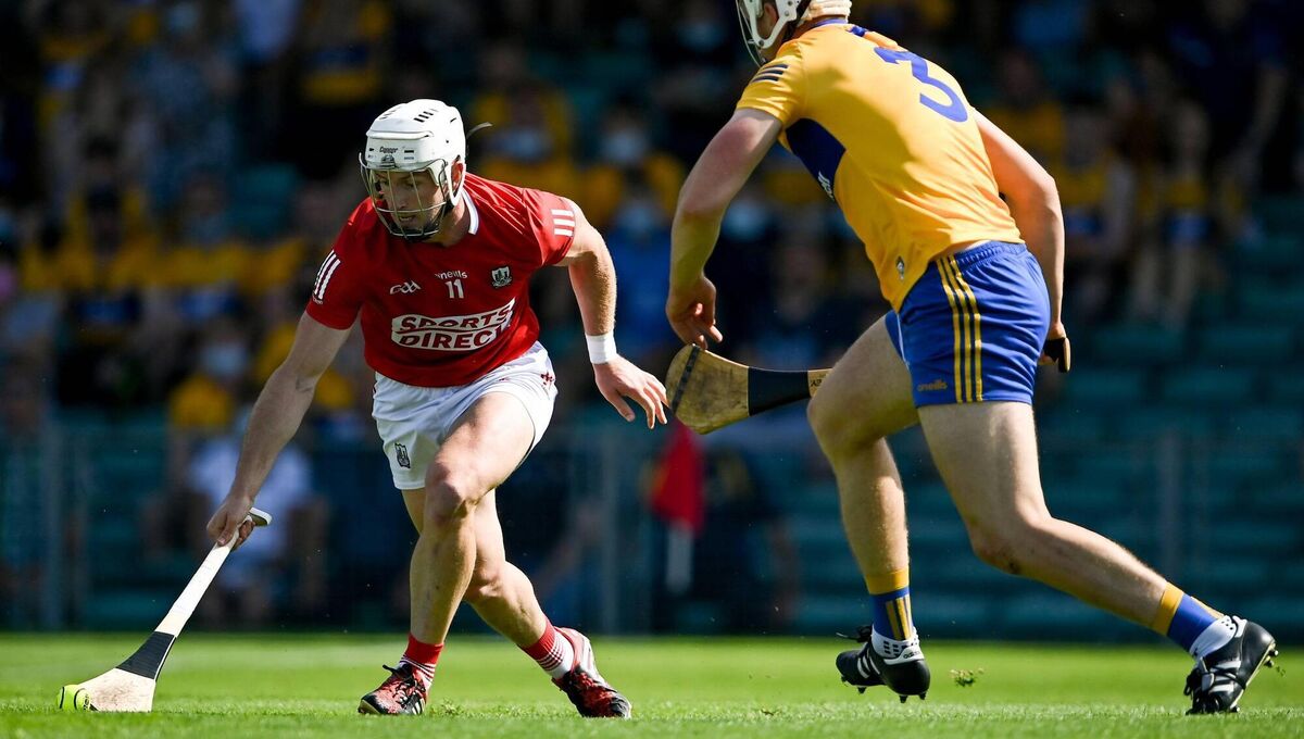 Patrick Horgan of Cork in action against Conor Cleary of Clare in the All-Ireland SHC game at LIT Gaelic Grounds in 2021. Picture: Piaras Ó Mídheach/Sportsfile