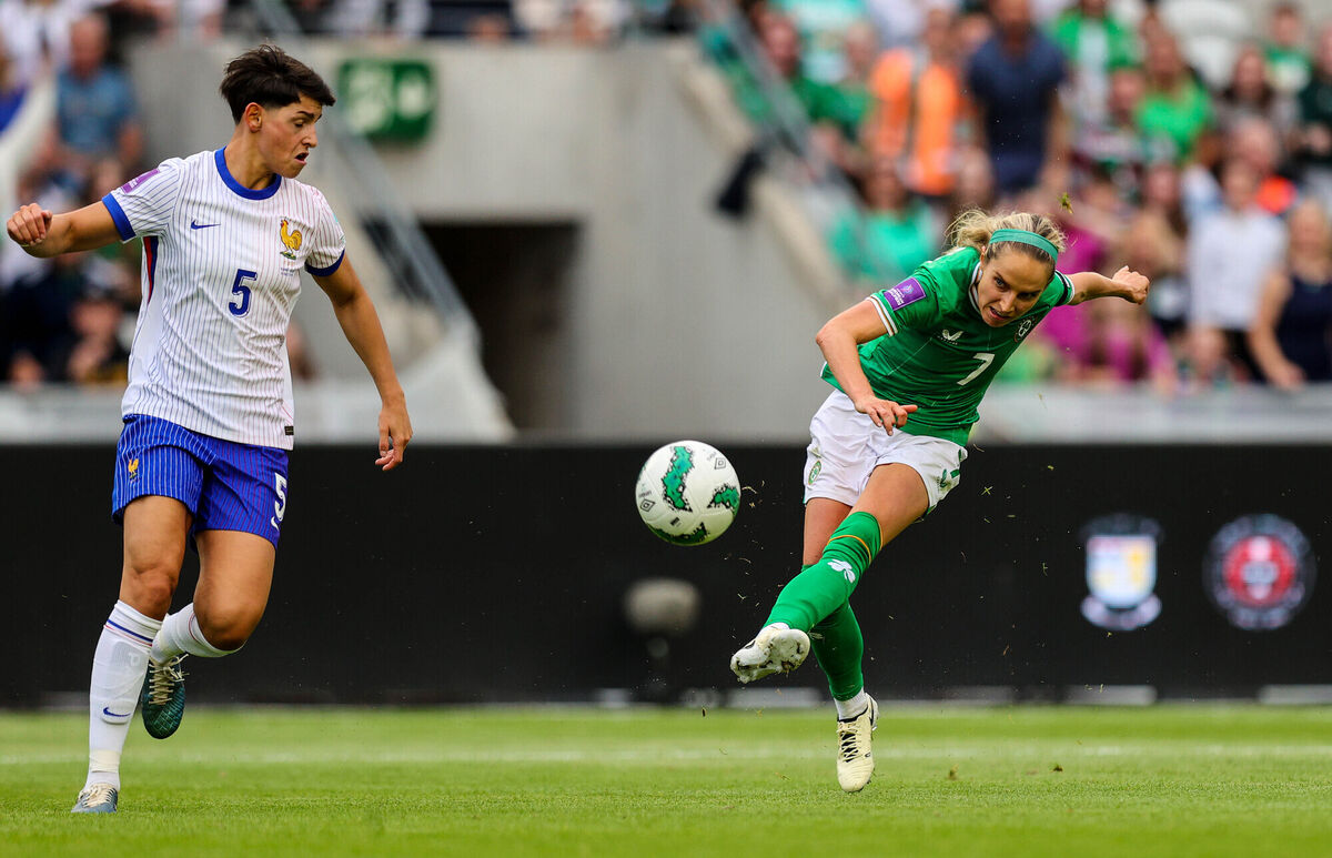 Ireland's Julie-Ann Russell scores Ireland's second goal against France