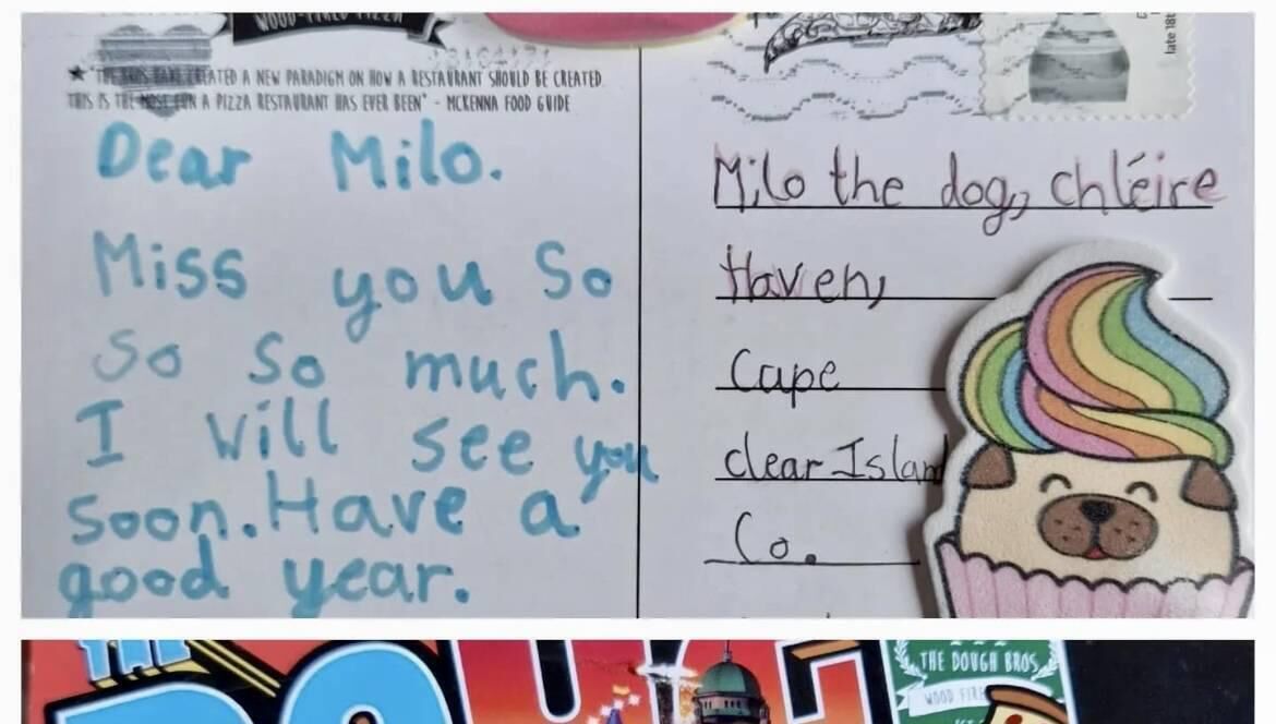A post card sent to Milo. A post card sent to Milo.