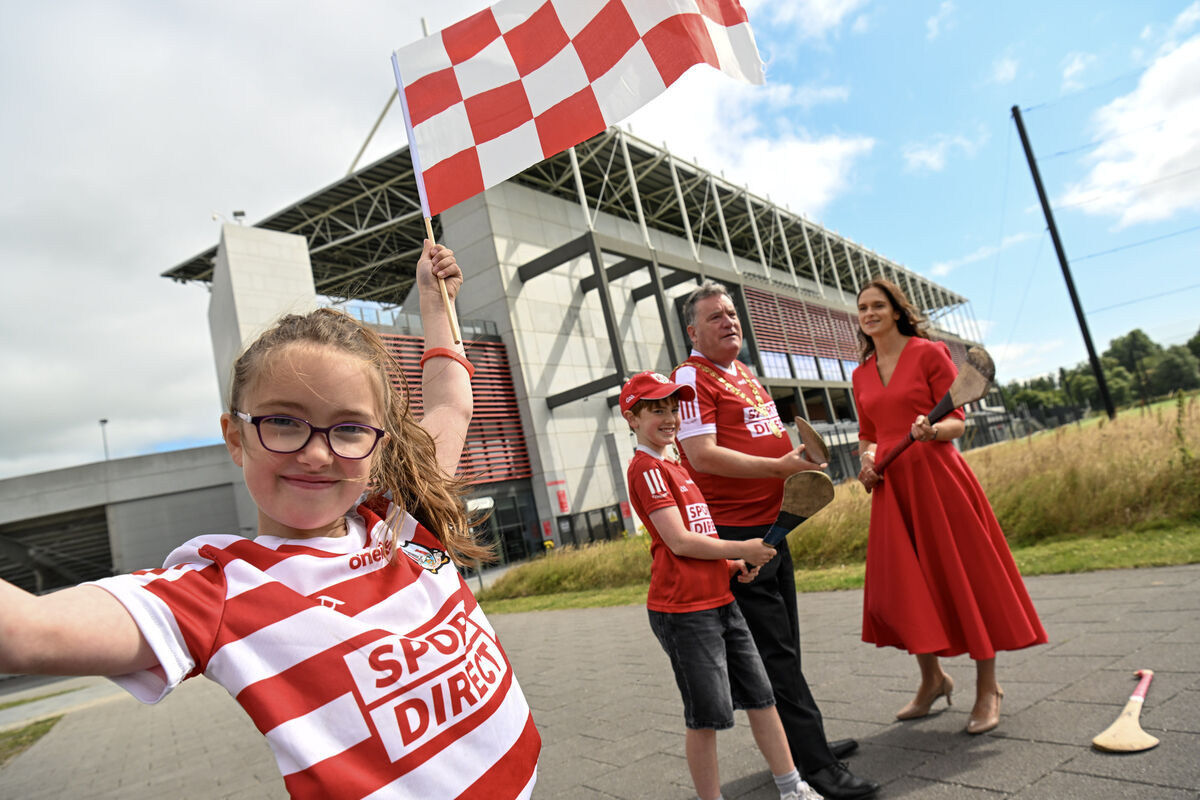 At the launch of Rebels’ Fanzone at SuperValu Páirc Uí Chaoimh are Lord Mayor of Cork, Cllr Dan Boyle, Commercial Director of Cork GAA Sinead O’Keeffe and hurling fans Nancy and Charlie Corcoran. Picture: Brian Lougheed