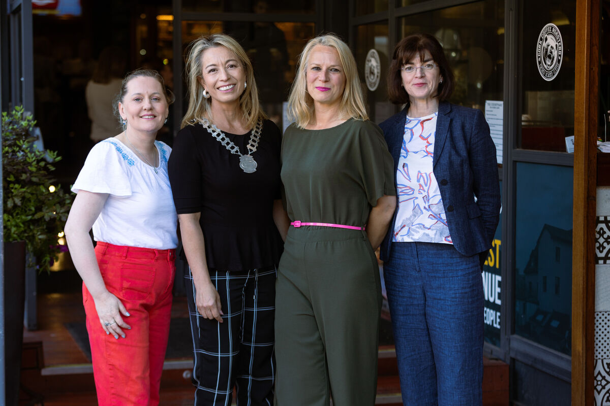 Vice President of Network Cork Cathy Fitzgibbon, President of Network Cork Susana Marambio, Cathy Agnes Stawosz, The Hideout Café and Art Gallery and Dr Siobhán Lucey, University College Cork at the Network Cork July Social Gathering in Sober Lane Courtyard. Picture: Darragh Kane