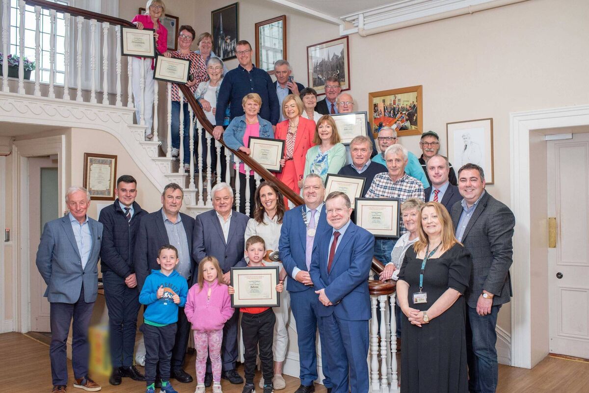  Chairperson of the Northern Committee of Cork County Council, Cllr Bernard Moynihan with Kevin Morey, Northern Divisional Manager Cork County Council and Anita Leader, Asst Staff Officer Environmental Directorate Cork County Council with the Award Winners and Elected Members of Cork County Council at the Anti-Litter Awards for the Northern Division on Monday 15th July at the Council Chambers, Annabella Mallow.