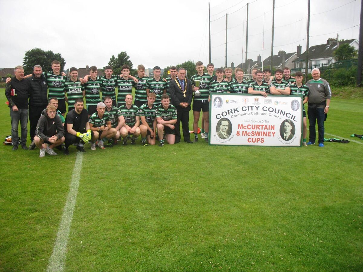 Douglas, the Cork City Council MacSwiney Cup winners for 2024, celebrate at Ballinlough. Douglas, the Cork City Council MacSwiney Cup winners for 2024, celebrate at Ballinlough.