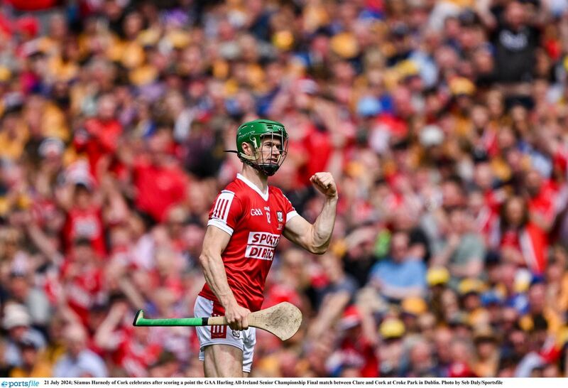 Séamus Harnedy of Cork celebrates after scoring a point the GAA Hurling All-Ireland Senior Championship Final match between Clare and Cork at Croke Park in Dublin. Photo by Seb Daly/Sportsfile Séamus Harnedy of Cork celebrates after scoring a point the GAA Hurling All-Ireland Senior Championship Final match between Clare and Cork at Croke Park in Dublin. Photo by Seb Daly/Sportsfile