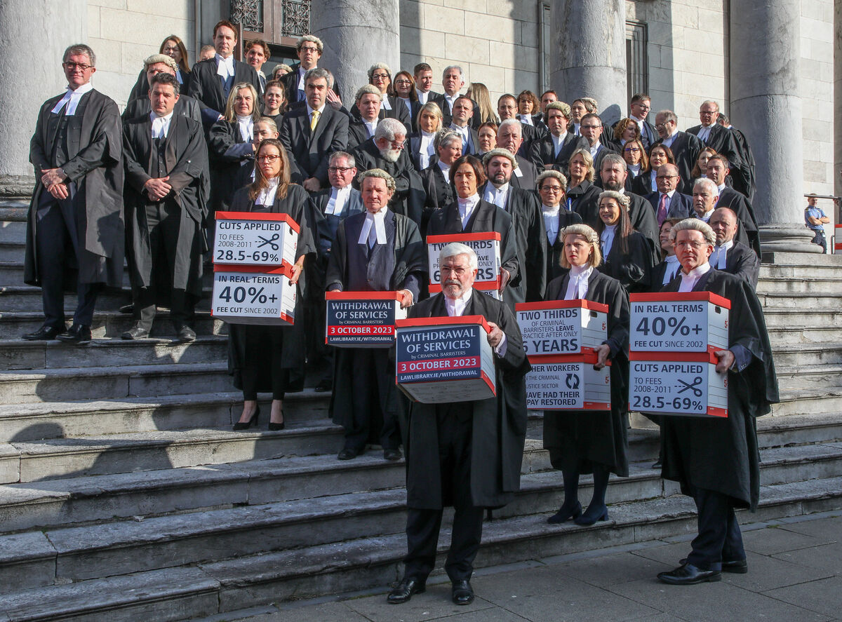  Cork barristers who are in dispute over pay protesting on October 3, 2023