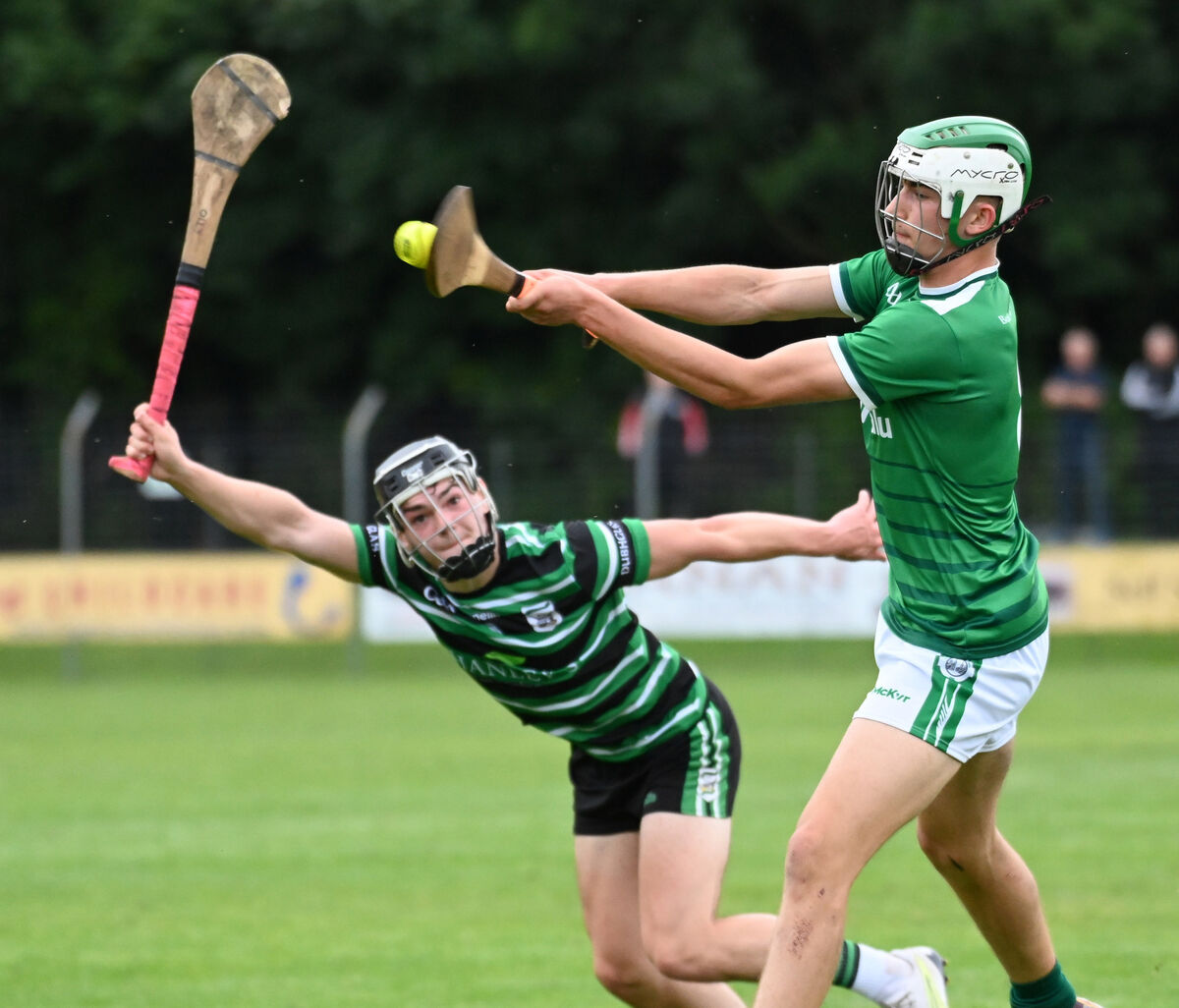 Ballincollig's Ben O'Connell shoots from Douglas' Oliver Haynes-Barry during the Premier 1 MHC , round 1 at Ballincollig . Picture: Eddie O'Hare