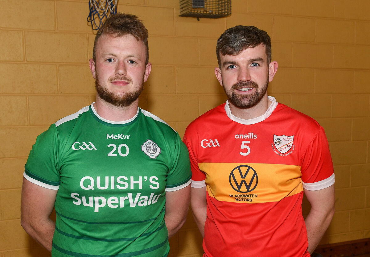  Eoghan O'Neill, Ballincollig, and Eoin Kelleher, Éire Óg, attending the Muskerry GAA championship launch at Kilmurry GAA club. Picture: David Keane
