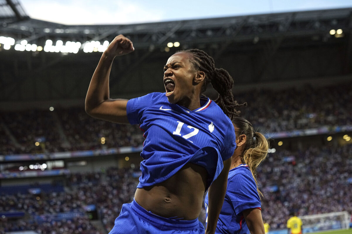 France's Marie-Antoinette Katoto celebrates after scoring during the women's Group A soccer match against Colombia at the Lyon stadium during the 2024 Summer Olympics, on Thursday. Picture: AP Photo/Laurent Cipriani France's Marie-Antoinette Katoto celebrates after scoring during the women's Group A soccer match against Colombia at the Lyon stadium during the 2024 Summer Olympics, on Thursday. Picture: AP Photo/Laurent Cipriani