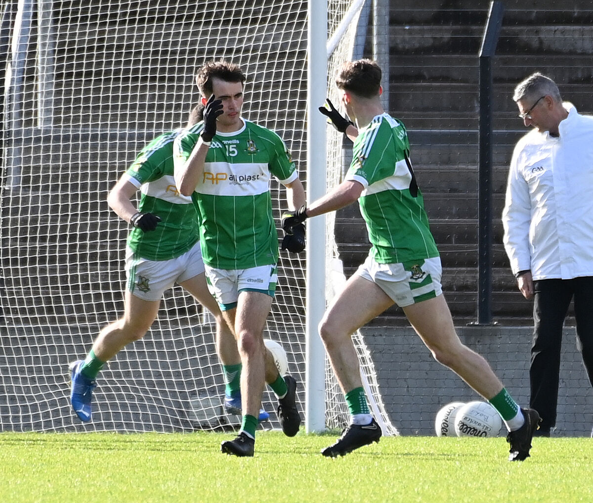 Aghabullogue's Cialan O'Sullivan celebrates with his brother Aaron, after scoring a goal in the IAFC final last year against Mitchelstown. Picture: Eddie O'Hare