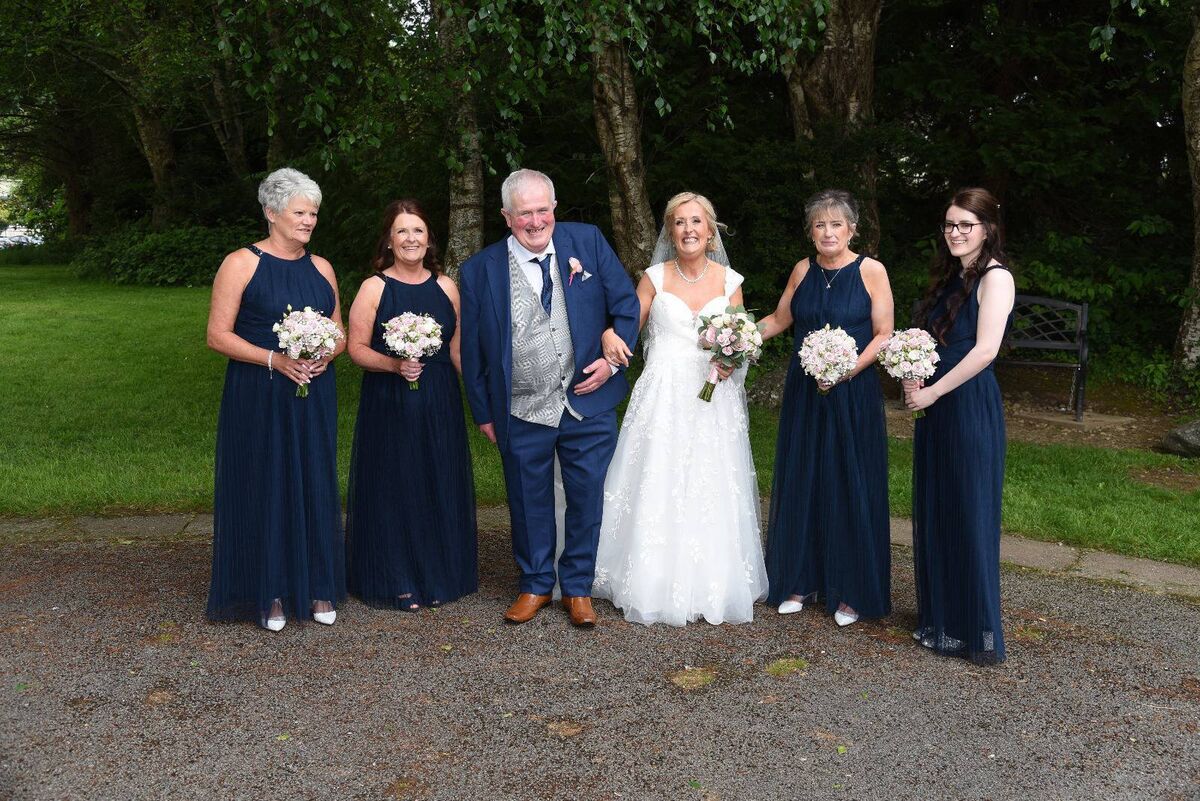 Mags’ sister Eileen was chief bridesmaid, niece Michaela Biggane, friends Ann Marie Murphy and Kathy Roche were bridesmaids. While Mags’ brother Con Buckley gave her away. Mags’ sister Eileen was chief bridesmaid, niece Michaela Biggane, friends Ann Marie Murphy and Kathy Roche were bridesmaids. While Mags’ brother Con Buckley gave her away.