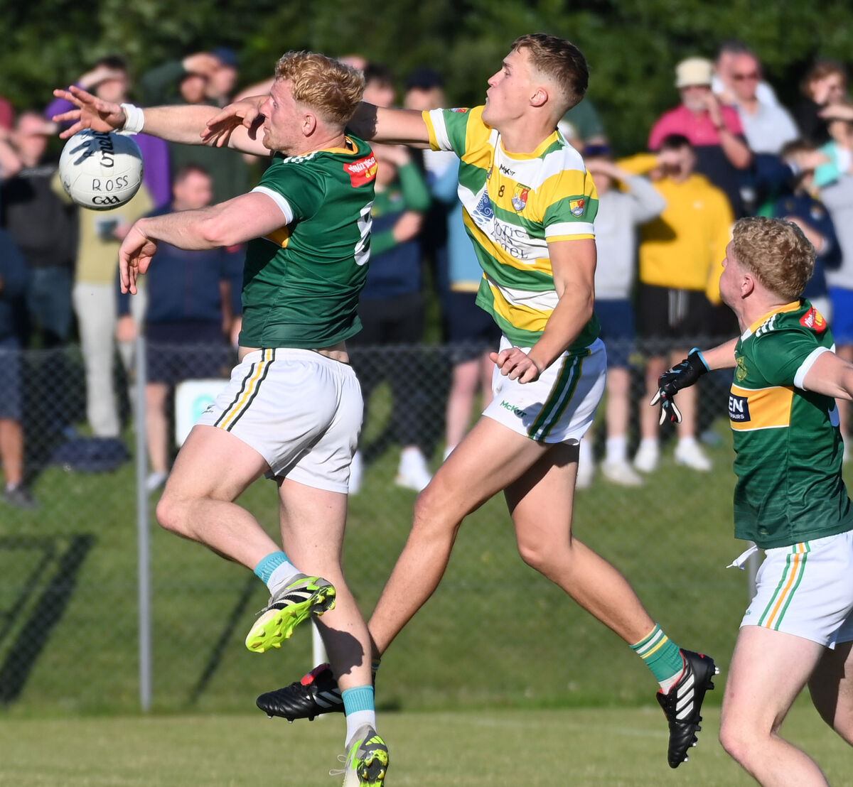 Carbery Rangers' Barry Kerr and St Michael's Eoin Hickey tussle in the air at Brinny. Picture: Eddie O'Hare
