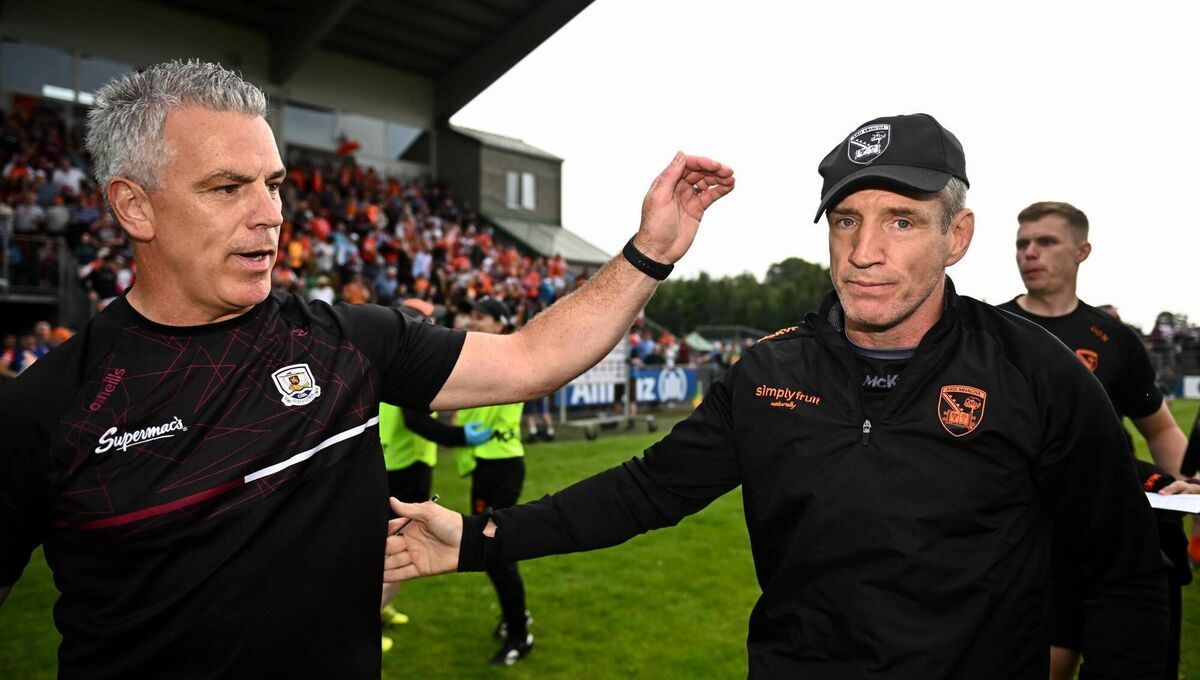 Galway manager Padraic Joyce and Armagh manager Kieran McGeeney. Picture: Harry Murphy/Sportsfile
