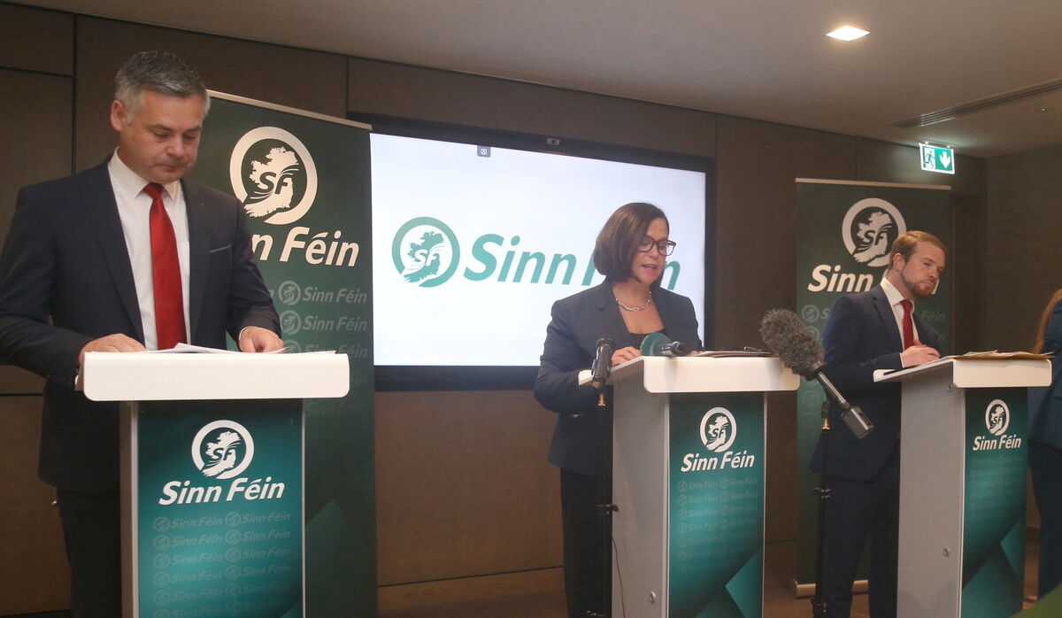 Pearse Doherty, Mary Lou McDonald and Donnchadh Ó Laoghaire-spokesperson on Social Protection at the Sinn Féin launch of the policy document outlining the party’s plan for International Protection: ‘A Fair System That Works’. Pearse Doherty, Mary Lou McDonald and Donnchadh Ó Laoghaire-spokesperson on Social Protection at the Sinn Féin launch of the policy document outlining the party’s plan for International Protection: ‘A Fair System That Works’.