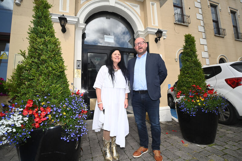 Guest speaker and ICTU General Secretary Owen Reidy and Ann Piggott of the festival committee.