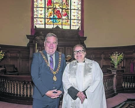 Lord Mayor Dan Boyle and Reverend Meghan Farr, who attended a commemorative service for Shandon’s patron saints.