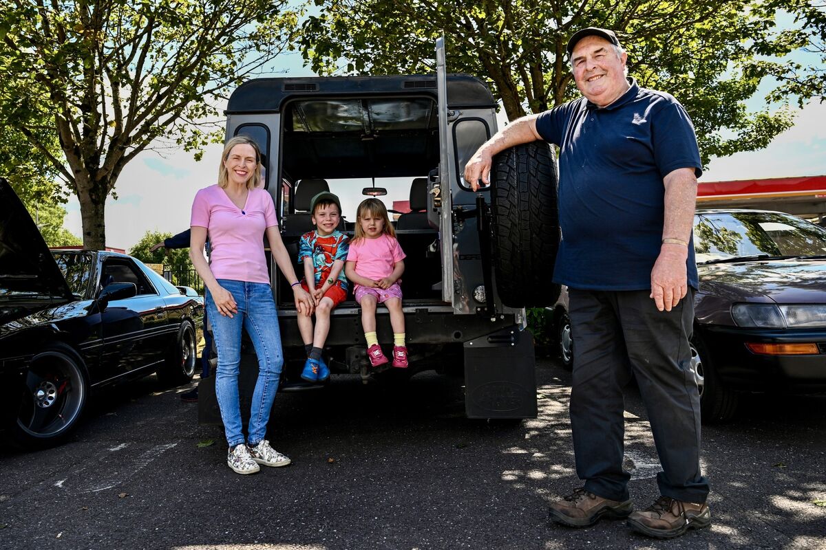 Eleanor, Isabella, 3, and Jackson, 6, Flynn from Whitechurch with their grandfather John Paul O’Sullivan in his 1991 Land Rover Defender. Eleanor, Isabella, 3, and Jackson, 6, Flynn from Whitechurch with their grandfather John Paul O’Sullivan in his 1991 Land Rover Defender.