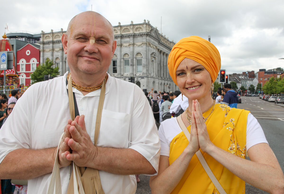  Venupani Viktor and Gopigita Ekaterina who attended Ratha Yatra festival which took place in Cork City. - Picture: David Creedon