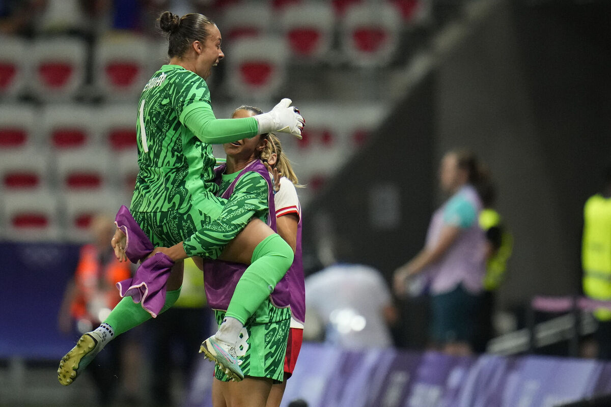 Canada goalkeepers Kailen Sheridan and Sabrina D'angelo celebrate after Vanessa Gilles scored the side's winning goal during against Colombia at the Nice Stadium in Nice, France. Picture: AP Photo/Julio Cortez Canada goalkeepers Kailen Sheridan and Sabrina D'angelo celebrate after Vanessa Gilles scored the side's winning goal during against Colombia at the Nice Stadium in Nice, France. Picture: AP Photo/Julio Cortez