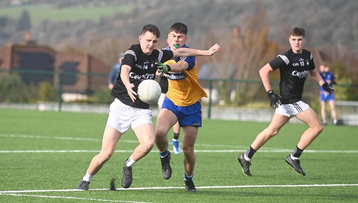St Francis College Rochestown's Tomás Vaughan kicks a point against De La Salle Macroom last season in the Corn Uí Mhuirí. Picture: Larry Cummins
