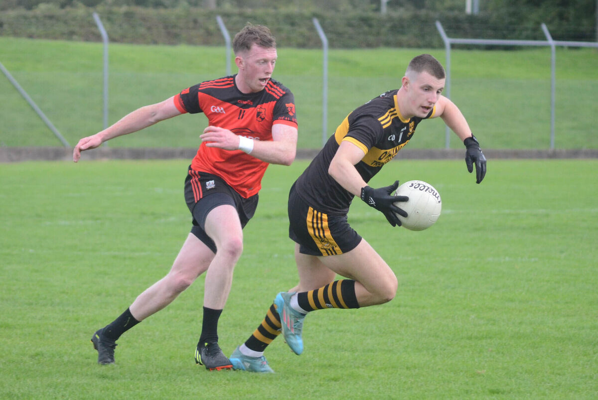 Clyda Rovers' Conor Corbett pulls away from Conor Lynch of Béal Átha'n Ghaorthaidh in the SAFC last year. Picture: Howard Crowdy Clyda Rovers' Conor Corbett pulls away from Conor Lynch of Béal Átha'n Ghaorthaidh in the SAFC last year. Picture: Howard Crowdy