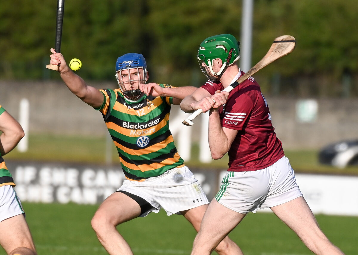 Killeagh's Rob Sinclair has his shot blocked by Glen Rovers' Mark Dooley, during their Senior AHC clash at Carrigtwohill. Picture: David Keane.