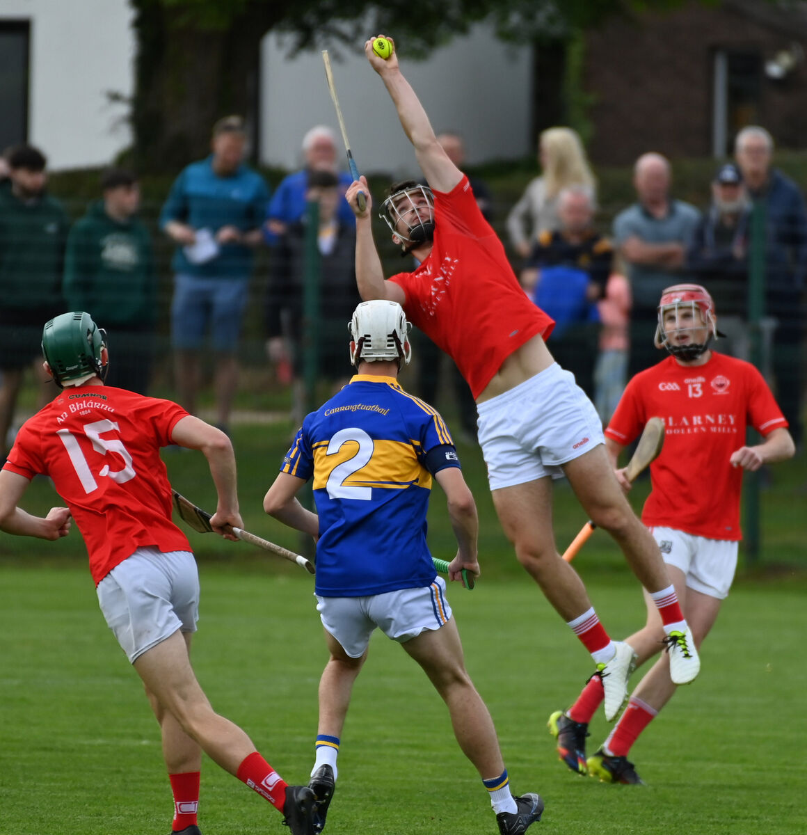 Blarney's Padraig Power plucks the sliotar out of the air from Carrigtwohill's Adam Rooney. Picture: Eddie O'Hare