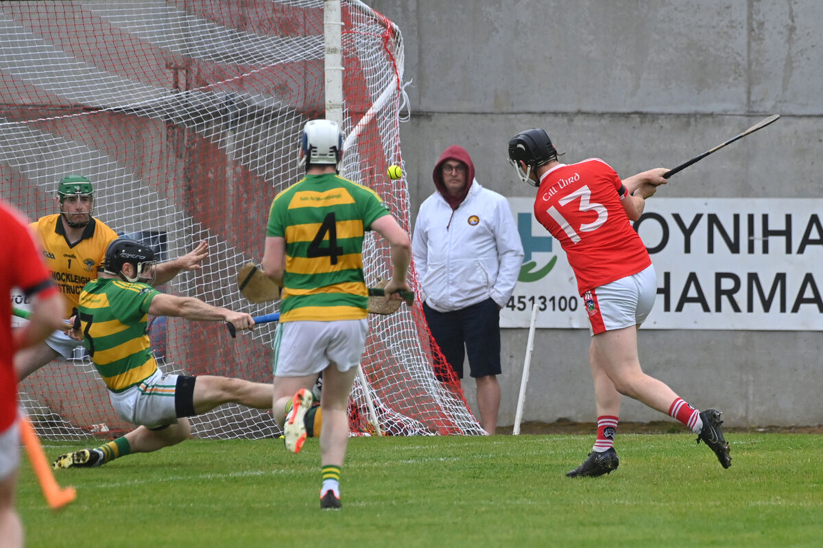 Noel McNamara, Kilworth having his shot on goal blocked by TJ Murphy, Ballymartyle during the Co-Op Superstores Premier IHC match at Watergrasshill, Cork. Picture Dan Linehan Noel McNamara, Kilworth having his shot on goal blocked by TJ Murphy, Ballymartyle during the Co-Op Superstores Premier IHC match at Watergrasshill, Cork. Picture Dan Linehan