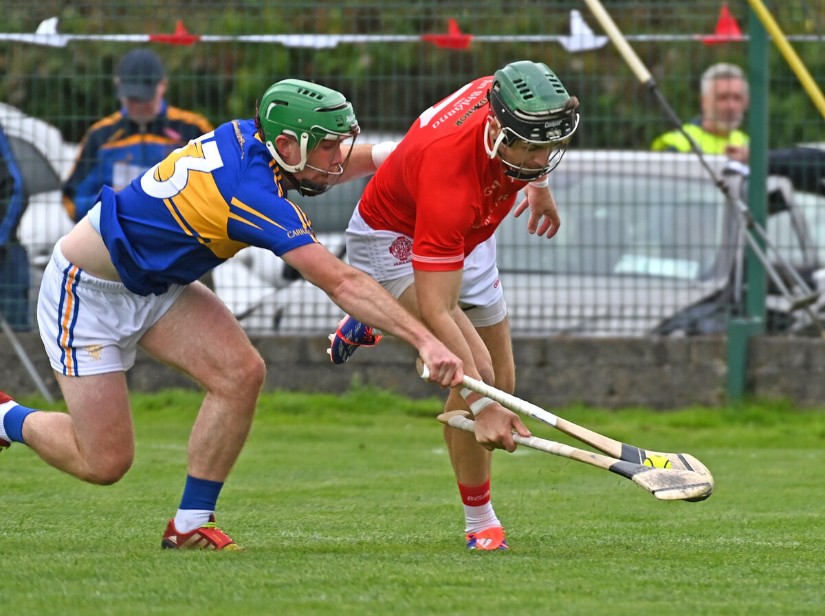 Blarney's Mark Coleman is tackled by Carrigtwohill's James Mulcahy. Picture: Eddie O'Hare