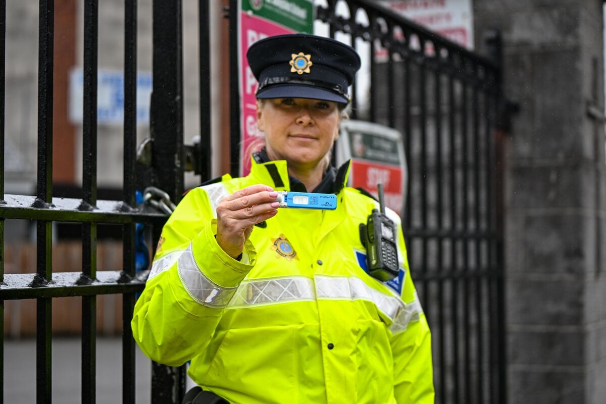 Inspector Gillian Synnott displays one of the Narcotic testing kits being used by her team at a Garda checkpoint on Sharman Crawford Street in Cork city on Monday, part of a major road safety campaign run by the Gardaí over the bank holiday weekend. Picture Chani Anderson