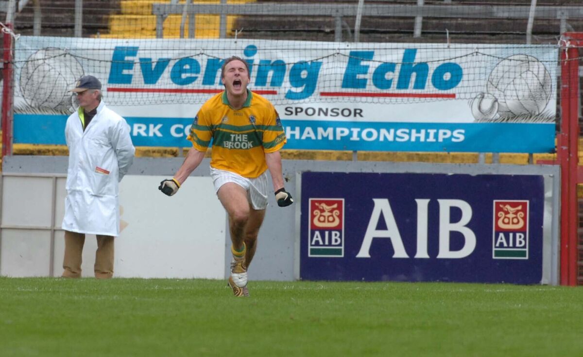 Glanmire's Mark Hopkins celebrates his goal against Carbery Rangers during the Evening Echo Cork IFC final in 2005. Picture: Eddie O'Hare