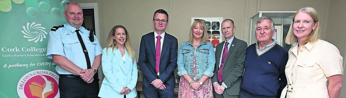Colum Kelly, AOC Cork Prison; Lorraine Higgins, Assistant Principal Cork ETB Education Unit Cork Prison; Minister for Further and Higher Education, Research, Innovation and Science Patrick O’Donovan; Jo Tobin, coordinator The Dillons Cross Project; John Fitzgibbons, Cork ETB Director of Further Education and Training; Donal Cashman, Cork Rotary Club and Edel Cunningham, Surperising Teacher The Dillons Cross Project, during a visit by the minister to The Dillons Cross Project Summer Camp, based at The Glen Resource and Sport Centre, The Glen. Picture: Jim Coughlan
Colum Kelly, AOC Cork Prison; Lorraine Higgins, Assistant Principal Cork ETB Education Unit Cork Prison; Minister for Further and Higher Education, Research, Innovation and Science Patrick O’Donovan; Jo Tobin, coordinator The Dillons Cross Project; John Fitzgibbons, Cork ETB Director of Further Education and Training; Donal Cashman, Cork Rotary Club and Edel Cunningham, Surperising Teacher The Dillons Cross Project, during a visit by the minister to The Dillons Cross Project Summer Camp, based at The Glen Resource and Sport Centre, The Glen. Picture: Jim Coughlan
