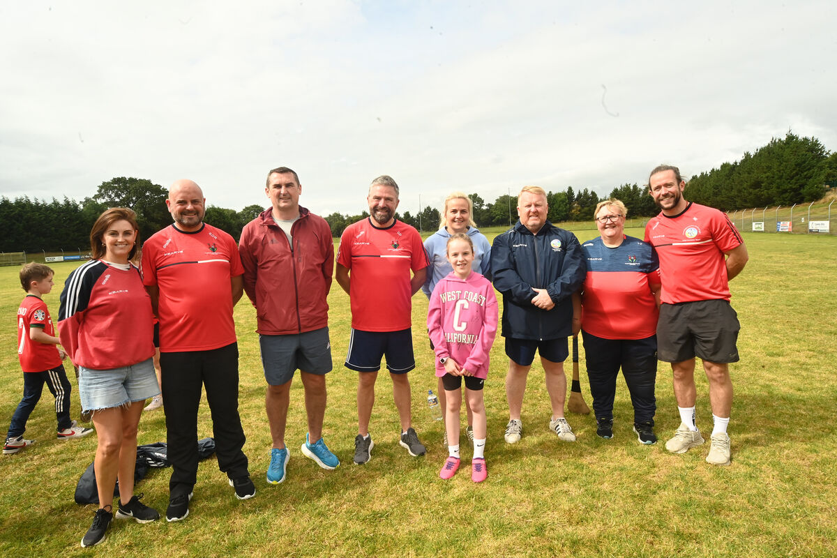  Colette O'Neill, Brian O'Regan, Kevin Goulding, Donie Daly and (front) daughter Aisling Daly, Stef Beausang, Lillian Zinkant and Mark Eaton at Aghabullogue GAA Club at Coachford, during the meet and greet session with the Cork intermediate camogie team. Pic Larry Cummins