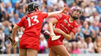 Orlaith Cahalane celebrates scoring a goal with Amy O’Connor 27/7/2024