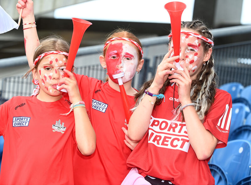 Cork supporters from Blackrock, Pia Hogan O'Connell and sisters Holly and Ella Tipping. Picture: Eddie O'Hare