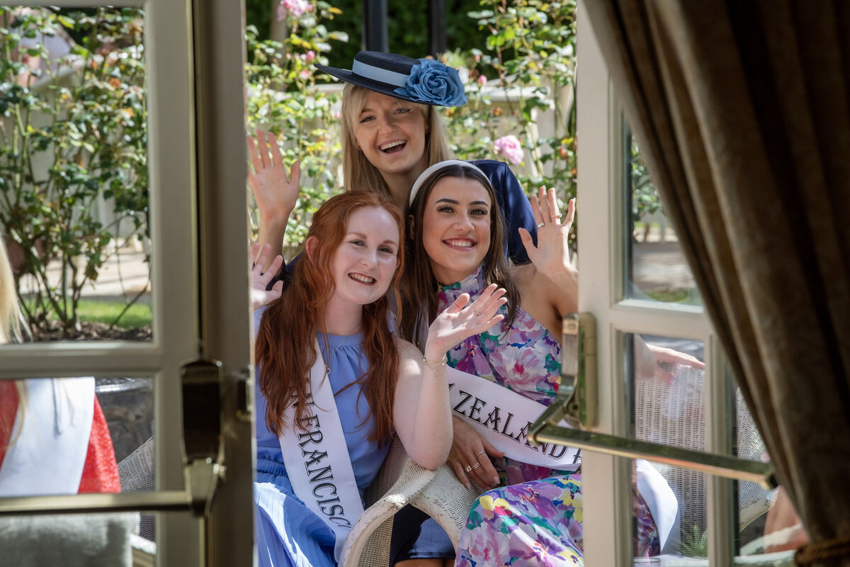 San Francisco Rose Maggie Baglin pictured with Cavan Rose Grace Farrelly and New Zealand Rose Keely O'Grady at Barberstown Castle as the 2024 Rose Tour begins in County Kildare. Picture: Domnick Walsh © Eye Focus LTD San Francisco Rose Maggie Baglin pictured with Cavan Rose Grace Farrelly and New Zealand Rose Keely O'Grady at Barberstown Castle as the 2024 Rose Tour begins in County Kildare. Picture: Domnick Walsh © Eye Focus LTD