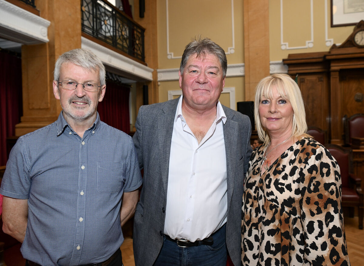 Pictured at the reception, from left: John Quigley; Trevor Welch and Alice McGee. Pic: Brian Lougheed