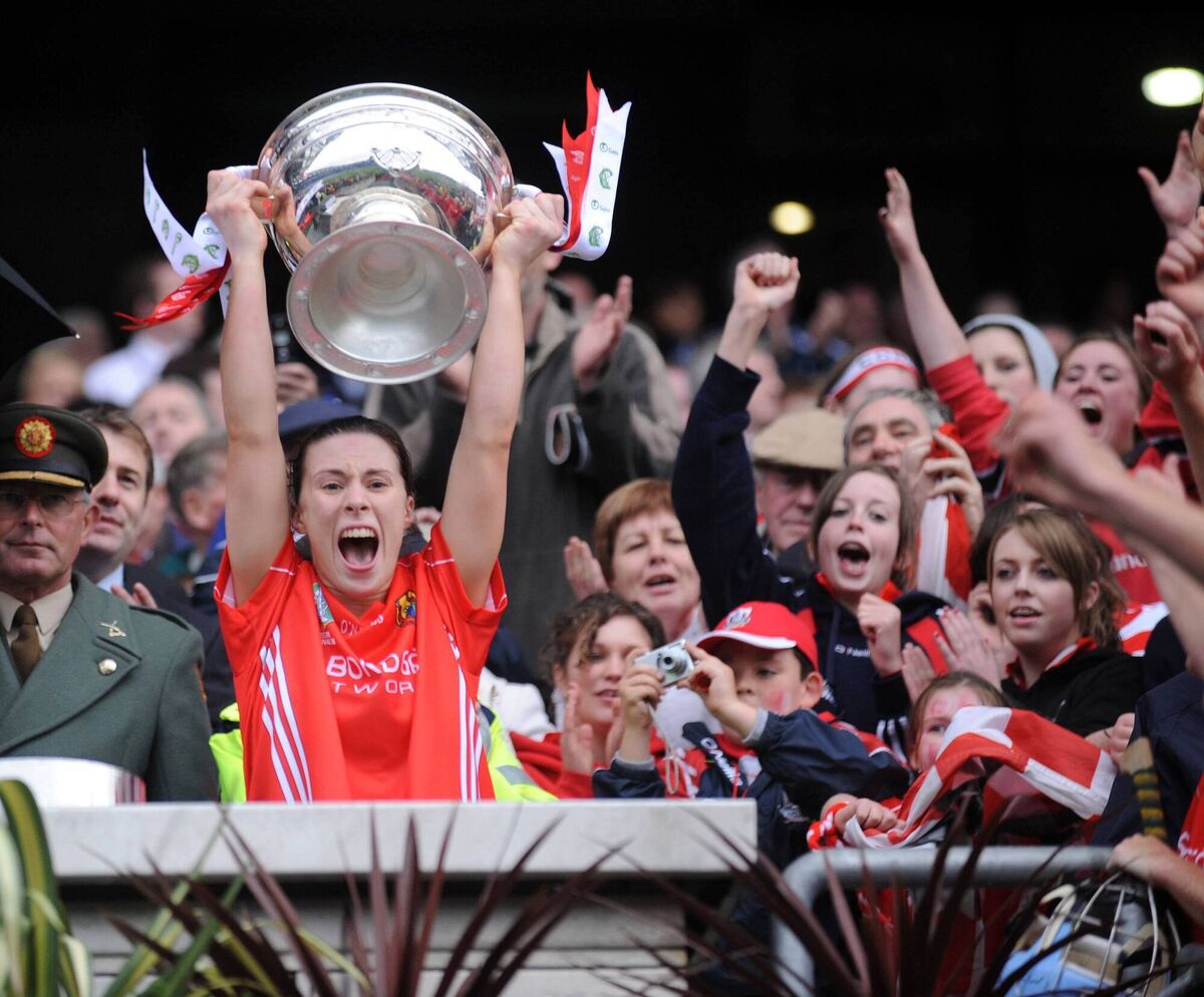Cork captain Cathriona Foley raises the O'Duffy Cup. Picture: Eddie O'Hare Cork captain Cathriona Foley raises the O'Duffy Cup. Picture: Eddie O'Hare