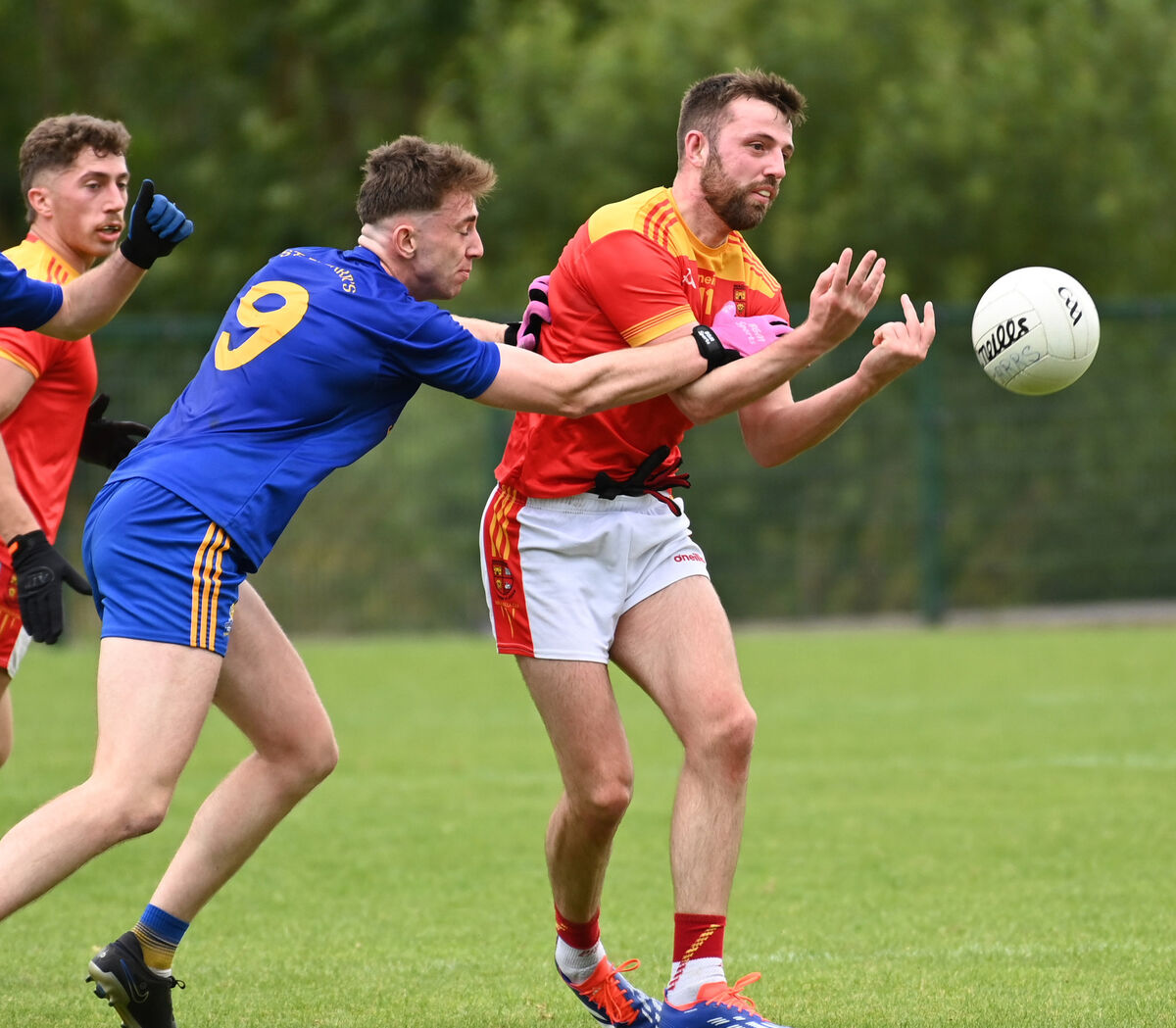 Mallow's Ryan Harkin wins the ball from St Finbarr's Ethan Twomey during the McCarthy Insurance Group Cork Premier SFC at Grenagh. Picture: Eddie O'Hare