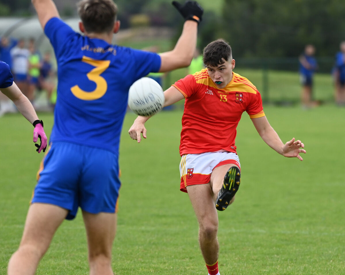 Mallow's Mark Tobin shoots from St Finbarr's Fionn Crowley during the McCarthy Insurance Group Cork Premier SFC at Grenagh. Picture: Eddie O'Hare