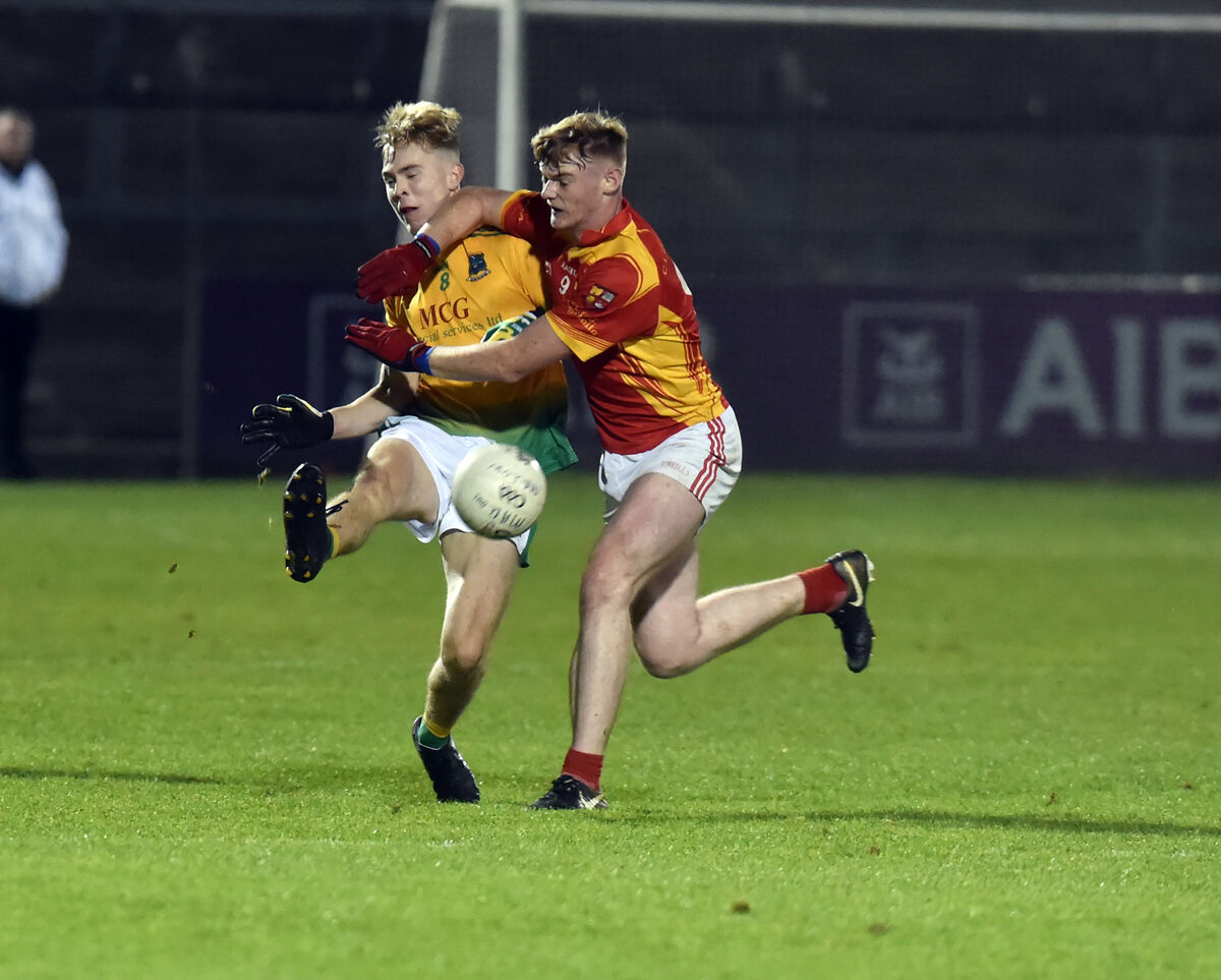 Glanmire's Cian O'Donovan is tackled by Mallow's Richard Lombard during the Rebel Óg Premier 2 MFC final in 2019. O'Donovan got a goal for Glanmire's intermediates at the weekend. Picture: Eddie O'Hare Glanmire's Cian O'Donovan is tackled by Mallow's Richard Lombard during the Rebel Óg Premier 2 MFC final in 2019. O'Donovan got a goal for Glanmire's intermediates at the weekend. Picture: Eddie O'Hare