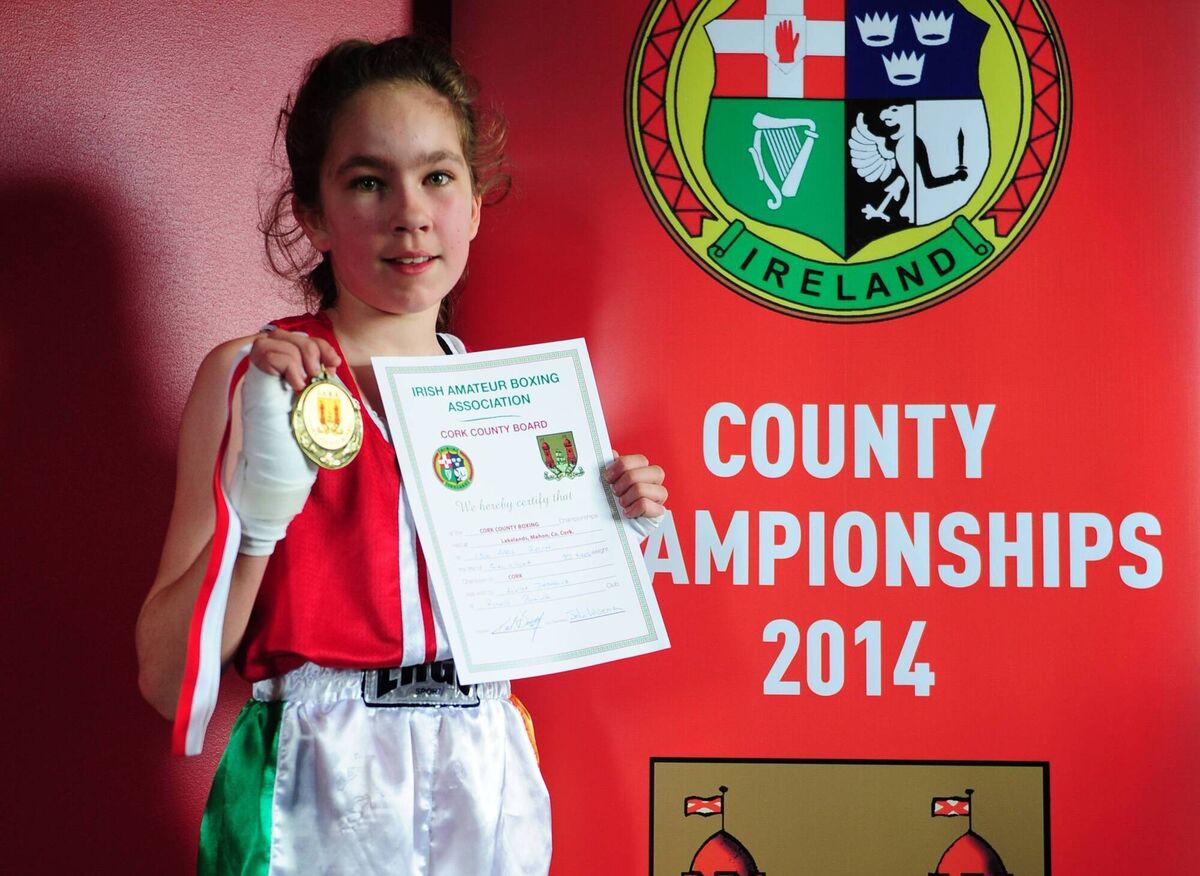 Linda Desmond of Rylane BC celebrating her first county boxing title in 2014. Picture: Doug Minihane Linda Desmond of Rylane BC celebrating her first county boxing title in 2014. Picture: Doug Minihane