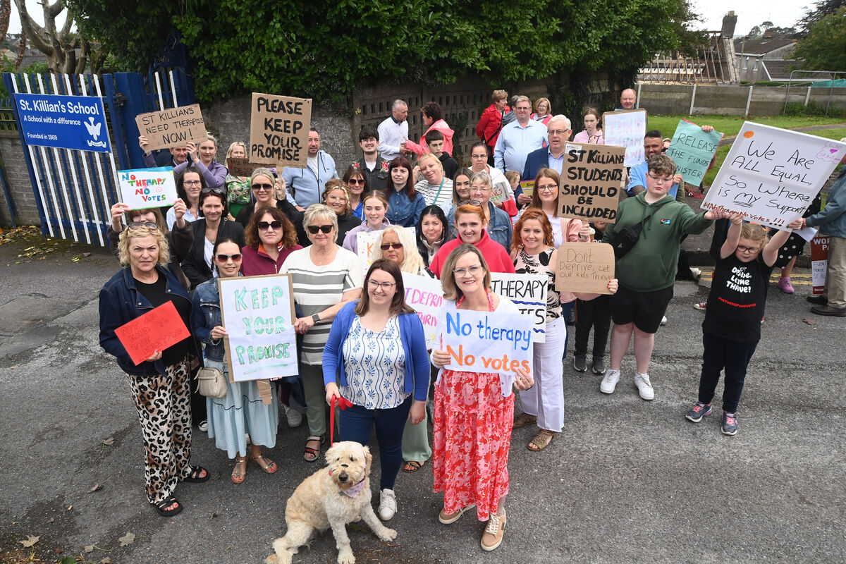  Staff and supporters bring their messages to the protest at St Killian's School, Mayfield, Picture: Larry Cummins.