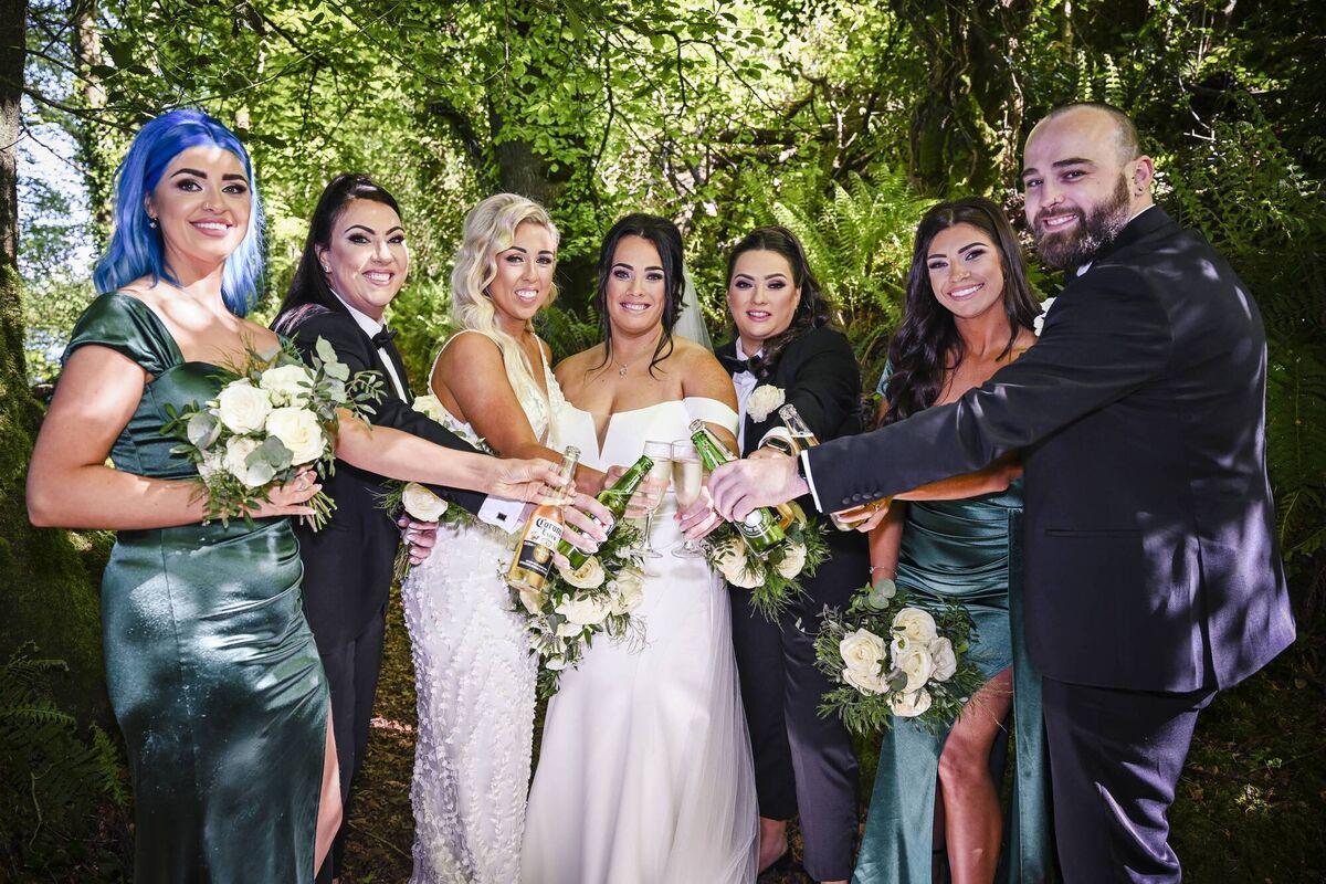 The couple with their bridal party, made up of family, who played a very important role in their special day, at the Kinsale Hotel and Spa.