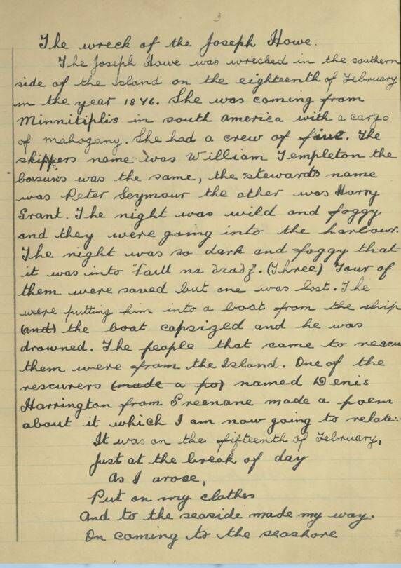 The wreck of the Joesph Howe poem. Original by Dennis Harrington. Source: Duchas website. 