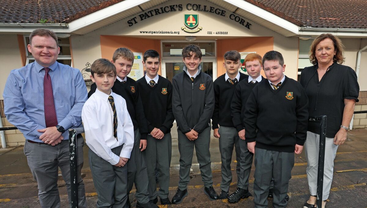 First year students, James Murphy, Jamie Mehigan, Adam O'Leary, Luke Linehan, Cillian Pardy, Corey Raymond, Alex Bell with Principal, Barry Cronin and Deputy Principal, Nuala Falvey. First year students, James Murphy, Jamie Mehigan, Adam O'Leary, Luke Linehan, Cillian Pardy, Corey Raymond, Alex Bell with Principal, Barry Cronin and Deputy Principal, Nuala Falvey.