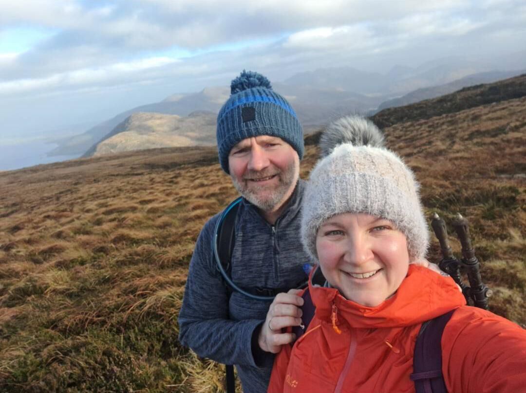 Tania White, with her husband Fintan on Mangerton, County Kerry.