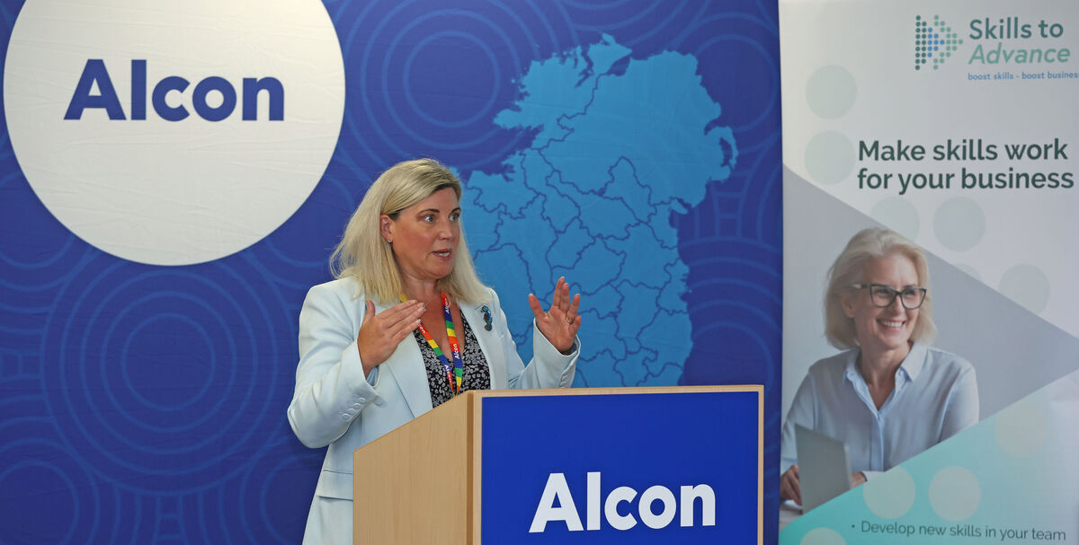 Pictured speaking is Valerie Cowman, Manager Cork College of FET Bishopstown Campus, at the launch of the Cork College of FET Bishopstown Campus inaugural, Maintenance Skill Technology Upskilling Programme for ALCON staff, at ALCON Ireland, Cork Business & Technology Park Model Farm Road, Cork. Pictured speaking is Valerie Cowman, Manager Cork College of FET Bishopstown Campus, at the launch of the Cork College of FET Bishopstown Campus inaugural, Maintenance Skill Technology Upskilling Programme for ALCON staff, at ALCON Ireland, Cork Business & Technology Park Model Farm Road, Cork.