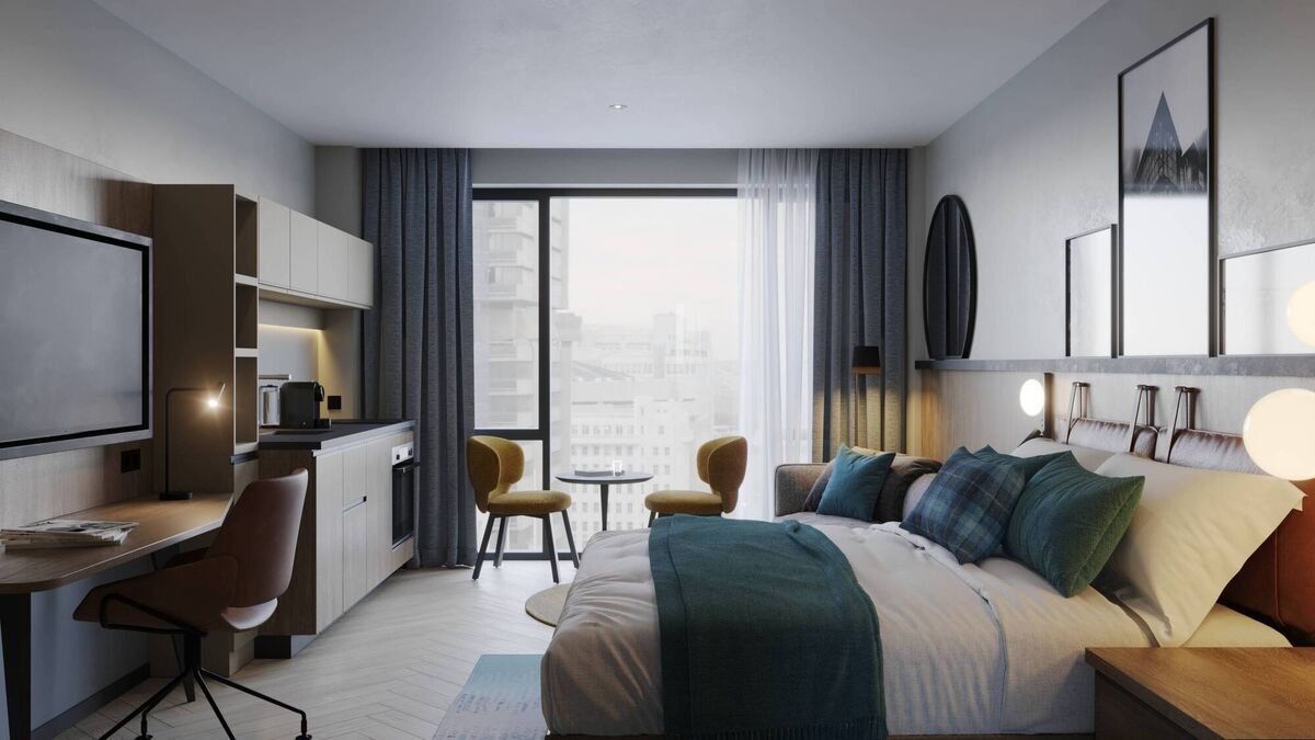 One of the bedrooms at the Residence Inn, which is due to open in September.